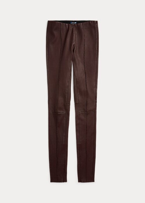 Čokoládové dámské úzké kalhoty Ralph Lauren Stretch jehněčí kůže Čokoládové dámské úzké kalhoty Ralph Lauren Stretch jehněčí kůže