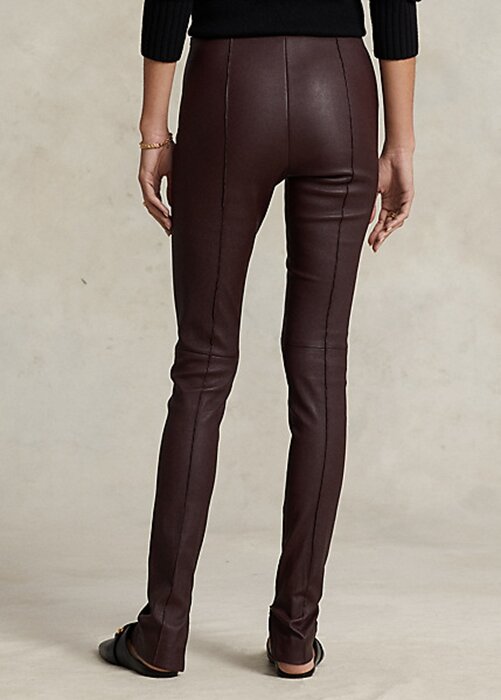 Čokoládové dámské úzké kalhoty Ralph Lauren Stretch jehněčí kůže Čokoládové dámské úzké kalhoty Ralph Lauren Stretch jehněčí kůže