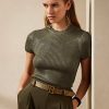 Olive Dámské svetry Ralph Lauren lakované hedvábí s krátkým rukávem
