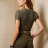 Olive Dámské svetry Ralph Lauren lakované hedvábí s krátkým rukávem