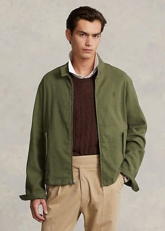 Olive Pánské keprové bundy Ralph Lauren Linen-Blend Rybí kost