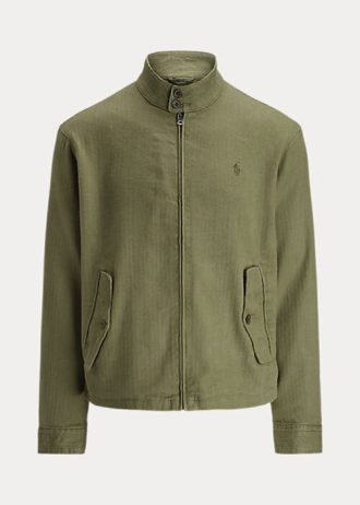 Olive Pánské keprové bundy Ralph Lauren Linen-Blend Rybí kost