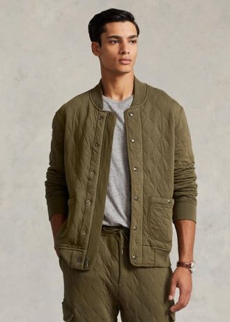 Olive Pánské prošívané luxusní svetry Ralph Lauren