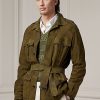Olive Pánské semišové bundy Ralph Lauren s páskem
