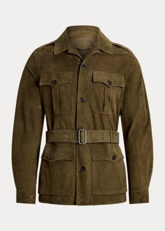 Olive Pánské semišové bundy Ralph Lauren s páskem