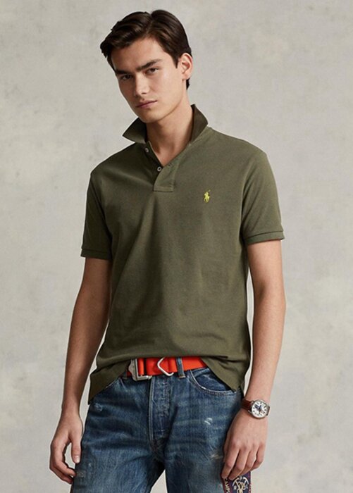 Olive Pánské Slim Fit Mesh Polo trička Ralph Lauren Custom Olive Pánské Slim Fit Mesh Polo trička Ralph Lauren Custom