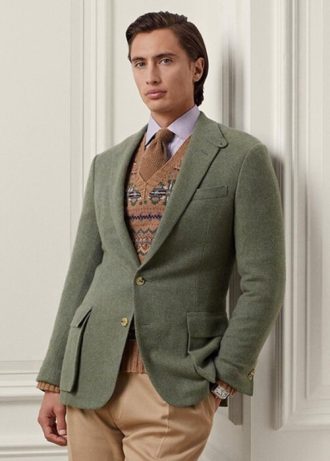 Olive Pánské sportovní sako Ralph Lauren Kent ručně vyráběné kašmírové Olive Pánské sportovní sako Ralph Lauren Kent ručně vyráběné kašmírové