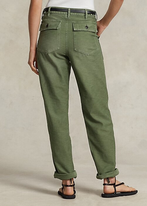 Olivové dámské bavlněné saténové kalhoty Ralph Lauren Olivové dámské bavlněné saténové kalhoty Ralph Lauren