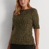 Olivové dámské bavlněné topy s výstřihem Ralph Lauren Ocelot Print Olivové dámské bavlněné topy s výstřihem Ralph Lauren Ocelot Print