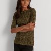 Olivové dámské bavlněné topy s výstřihem Ralph Lauren Ocelot Print Olivové dámské bavlněné topy s výstřihem Ralph Lauren Ocelot Print