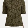 Olivové dámské bavlněné topy s výstřihem Ralph Lauren Ocelot Print Olivové dámské bavlněné topy s výstřihem Ralph Lauren Ocelot Print