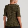 Olivové dámské bavlněné topy s výstřihem Ralph Lauren Ocelot Print Olivové dámské bavlněné topy s výstřihem Ralph Lauren Ocelot Print
