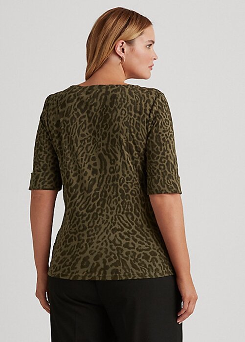 Olivové dámské bavlněné topy s výstřihem Ralph Lauren Ocelot Print Olivové dámské bavlněné topy s výstřihem Ralph Lauren Ocelot Print