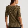 Olivové dámské bavlněné topy s výstřihem Ralph Lauren Ocelot Print Olivové dámské bavlněné topy s výstřihem Ralph Lauren Ocelot Print