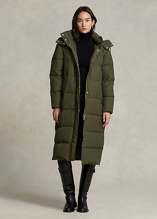 Olivové dámské dlouhé péřové kabáty Ralph Lauren odpuzující vodu Olivové dámské dlouhé péřové kabáty Ralph Lauren odpuzující vodu