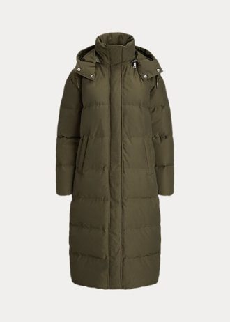Olivové dámské dlouhé péřové kabáty Ralph Lauren odpuzující vodu