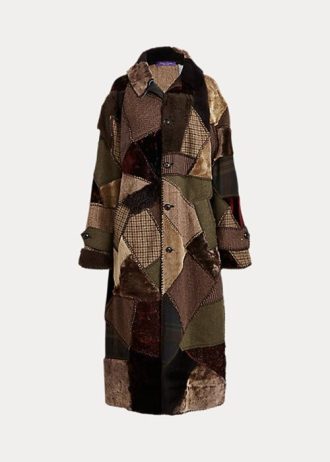 Olivové dámské kabáty Ralph Lauren Harmon Patchwork Shearling