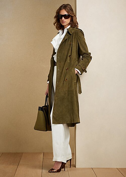 Olivové dámské kabáty Ralph Lauren Romilly Lamb-Suede Olivové dámské kabáty Ralph Lauren Romilly Lamb-Suede