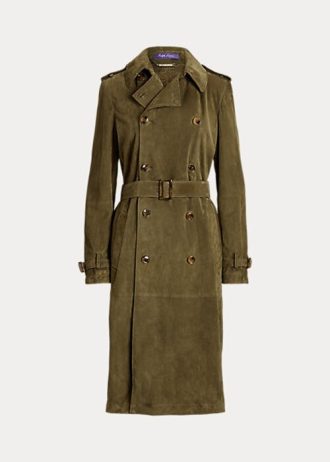 Olivové dámské kabáty Ralph Lauren Romilly Lamb-Suede