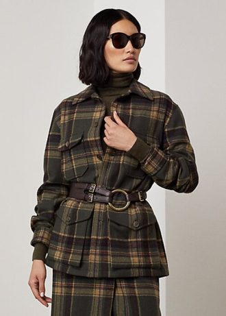 Olivové dámské kostkované bundy Ralph Lauren Andrya