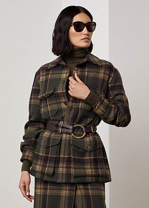 Olivové dámské kostkované bundy Ralph Lauren Andrya Olivové dámské kostkované bundy Ralph Lauren Andrya