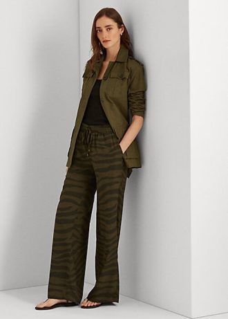 Olivové dámské krepové široké kalhoty Ralph Lauren Zebra-Print
