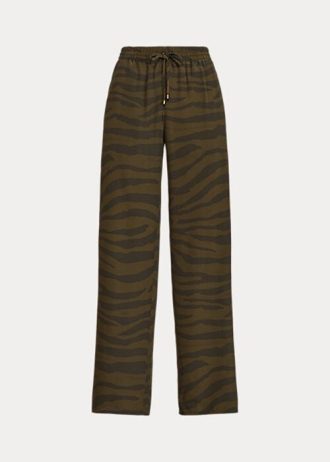 Olivové dámské krepové široké kalhoty Ralph Lauren Zebra-Print