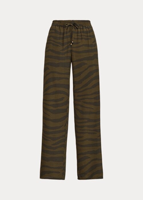 Olivové dámské krepové široké kalhoty Ralph Lauren Zebra-Print Olivové dámské krepové široké kalhoty Ralph Lauren Zebra-Print