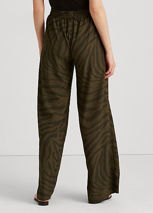 Olivové dámské krepové široké kalhoty Ralph Lauren Zebra-Print Olivové dámské krepové široké kalhoty Ralph Lauren Zebra-Print