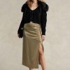 Olivové dámské saténové sukně Ralph Lauren Ruched se zavazováním Olivové dámské saténové sukně Ralph Lauren Ruched se zavazováním