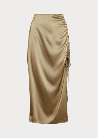 Olivové dámské saténové sukně Ralph Lauren Ruched se zavazováním Olivové dámské saténové sukně Ralph Lauren Ruched se zavazováním