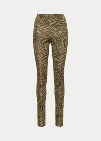 Olivové dámské strečové žerzejové legíny Ralph Lauren Zebra-Print