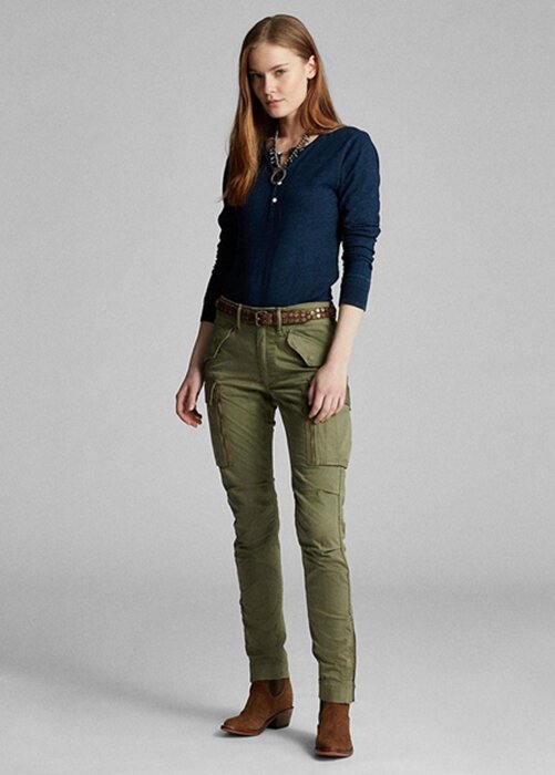 Olivové dámské strečové úzké kalhoty Cargo Ralph Lauren Olivové dámské strečové úzké kalhoty Cargo Ralph Lauren
