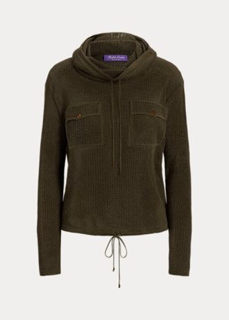 Olivové dámské svetry ze síťoviny Ralph Lauren s trychtýřovým výstřihem Olivové dámské svetry ze síťoviny Ralph Lauren s trychtýřovým výstřihem