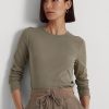 Olivové dámské topy s dlouhým rukávem Ralph Lauren ze směsi bavlny Olivové dámské topy s dlouhým rukávem Ralph Lauren ze směsi bavlny