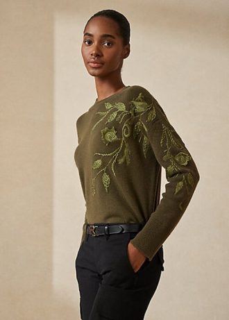 Olivové dámské zdobené kašmírové svetry Ralph Lauren Olivové dámské zdobené kašmírové svetry Ralph Lauren