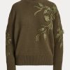 Olivové dámské zdobené kašmírové svetry Ralph Lauren