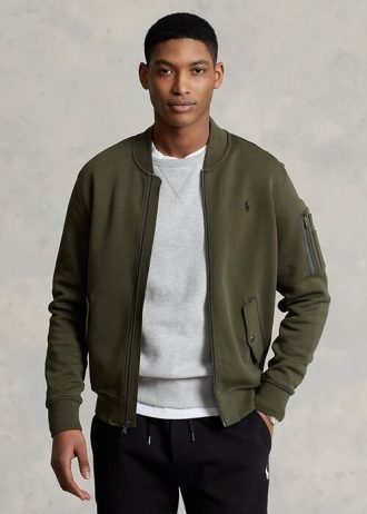 Olivové pánské bundy Ralph Lauren Double-Knit Bomber