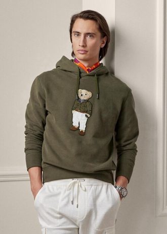 Olivová pánská fleecová mikina s kapucí Ralph Lauren Polo Bear