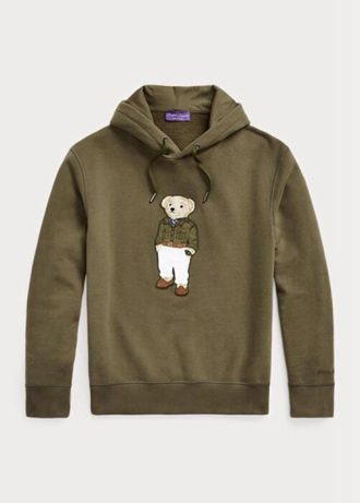 Olivová pánská fleecová mikina s kapucí Ralph Lauren Polo Bear