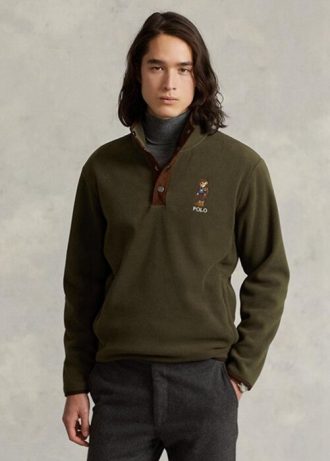 Olivová pánská mikina Ralph Lauren Polo Bear Brushed Fleece Pullover