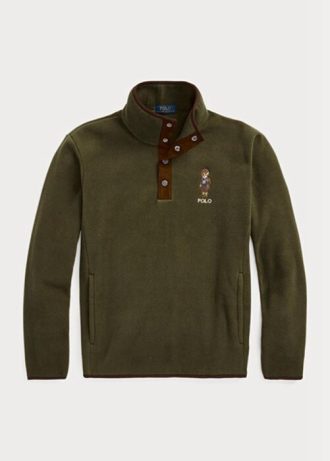 Olivová pánská mikina Ralph Lauren Polo Bear Brushed Fleece Pullover