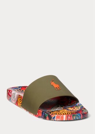 Olivové pánské pantofle Ralph Lauren s patch-printem Olivové pánské pantofle Ralph Lauren s patch-printem