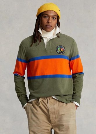Olivové pánské pruhované ragbyové polokošile Ralph Lauren Classic Fit Olivové pánské pruhované ragbyové polokošile Ralph Lauren Classic Fit