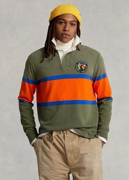 Olivové pánské pruhované ragbyové polokošile Ralph Lauren Classic Fit Olivové pánské pruhované ragbyové polokošile Ralph Lauren Classic Fit