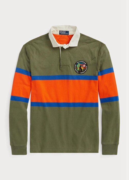 Olivové pánské pruhované ragbyové polokošile Ralph Lauren Classic Fit Olivové pánské pruhované ragbyové polokošile Ralph Lauren Classic Fit