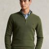 Olivové pánské svetry Ralph Lauren ze síťovaného bavlněného úpletu se čtvrtky na zip Olivové pánské svetry Ralph Lauren ze síťovaného bavlněného úpletu se čtvrtky na zip