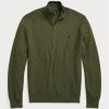 Olivové pánské svetry Ralph Lauren ze síťovaného bavlněného úpletu se čtvrtky na zip Olivové pánské svetry Ralph Lauren ze síťovaného bavlněného úpletu se čtvrtky na zip