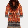 Oranžové dámské žakárové kabáty Ralph Lauren Shearling-Collar