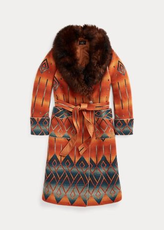 Oranžové dámské žakárové kabáty Ralph Lauren Shearling-Collar Oranžové dámské žakárové kabáty Ralph Lauren Shearling-Collar